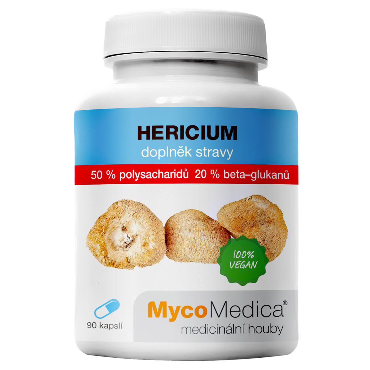 MycoMedica HERICIUM | Lion’s Mane Mushroom | Bearded Hedgehog | Hericium erinaceus | ≥50/20/✓ % | 90 capsules
