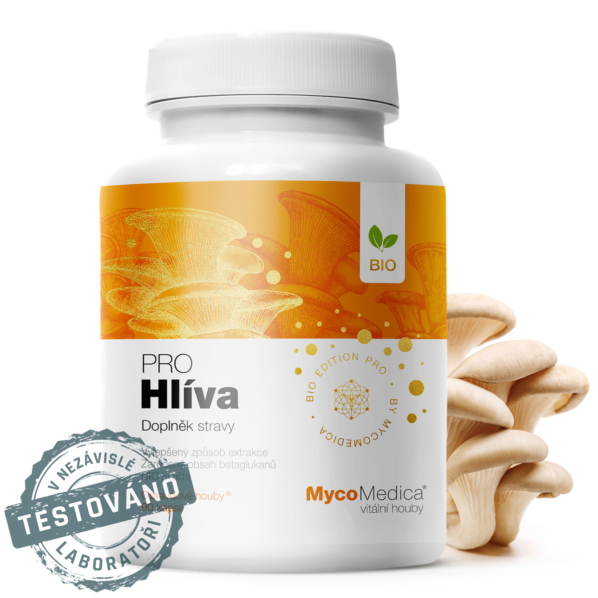 MycoMedica HLIVA HLIVA USTRICOVÁ | Pleurotus ostreatus | BIO | ≥35/35/✓ % | 90 kapsúl