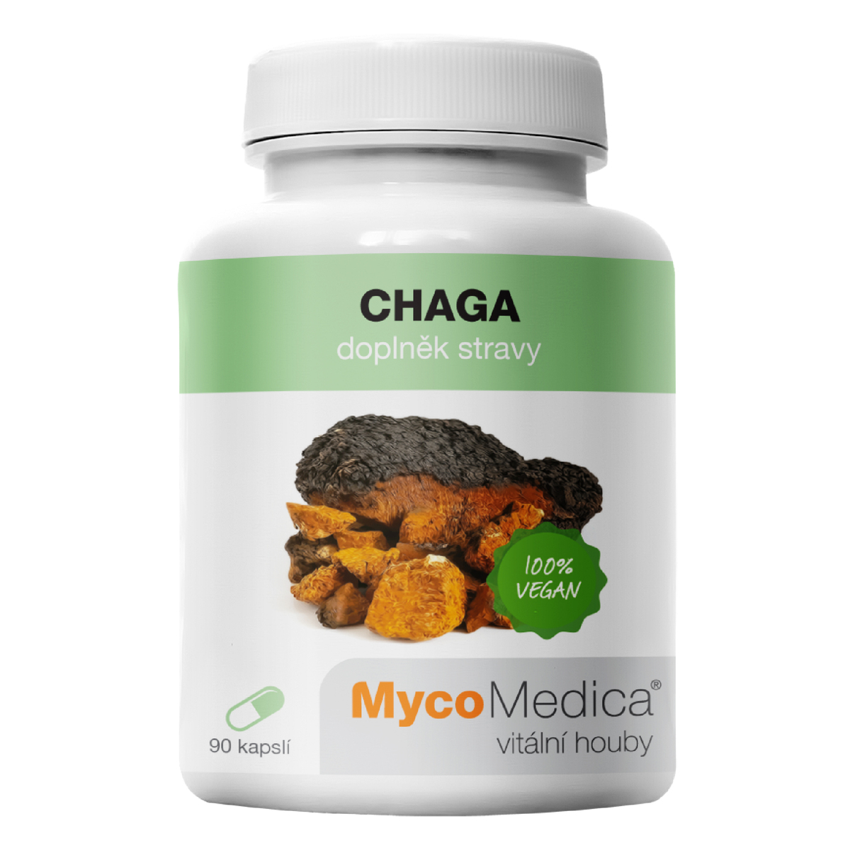 MycoMedica CHAGA | Ryšavec šikmý | Čaga sibírska | Inonotus obliquus | ≥30/✓/4 % | 90 kapsúl