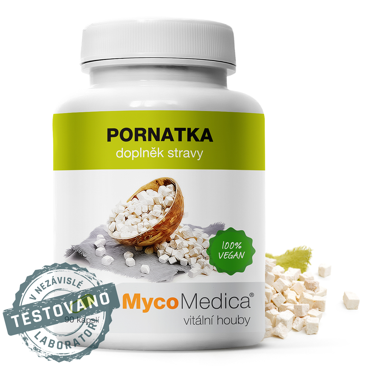 MycoMedica PORNATKA | Pórnatka kokosová | Poria cocos | Wolfiporia extensa | ≥30/✓/✓ % | 90 kapslí