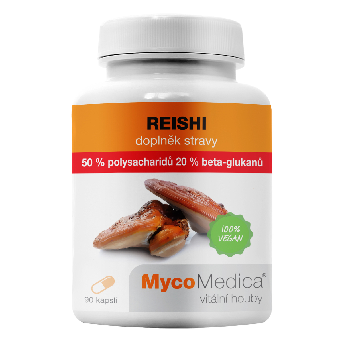 MycoMedica REISHI | Lesklokôrovka lesklá | Ganoderma lucidum | ≥50/20/✓ % | 90 kapsúl