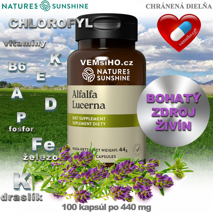 Nature's Sunshine ALFALFA | Lucerna siata | BOHATÝ ZDROJ ŽIVÍN | 100 kapsúl po 440 mg ❤ VEMsiHO.cz ❤ 100% Prírodné doplnky stravy, kozmetika, esenciálne oleje