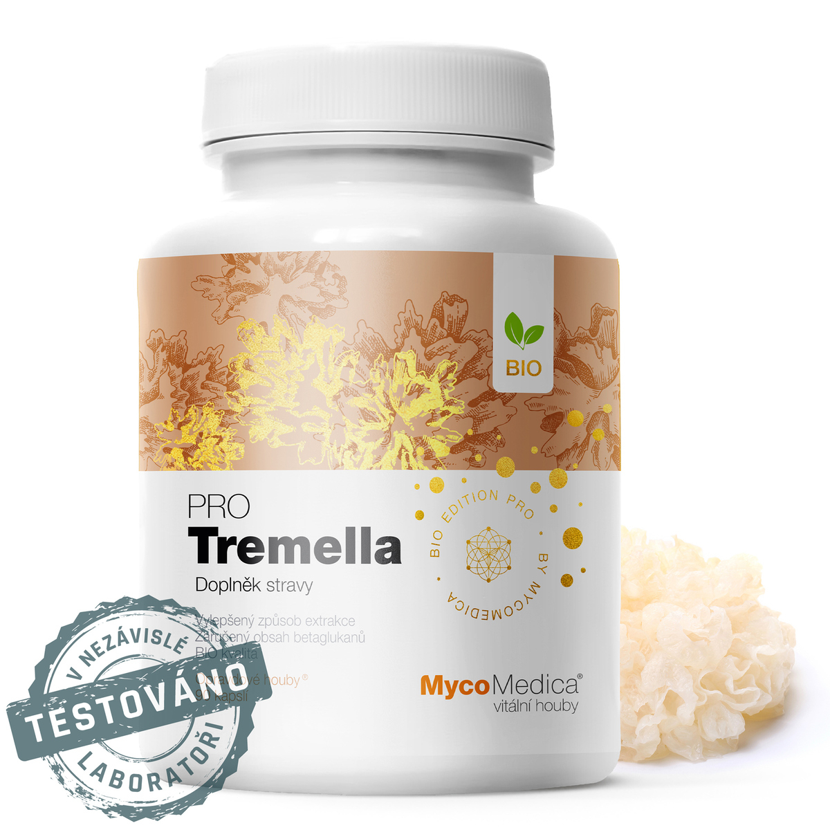 MycoMedica TREMELLA PRO | Snow Fungus | White Jelly mushroom | Tremella fuciformis | BIO | ≥35/35/x % | 90 capsules
