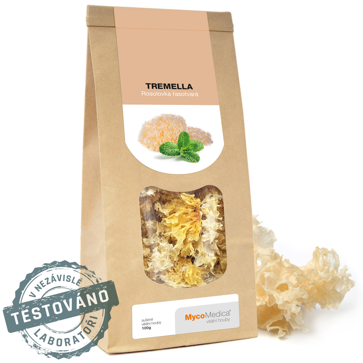 MycoMedica TREMELLA | Rôsolovka riasotvará / strieborná | Tremella fuciformis | sušené huby | 100 g