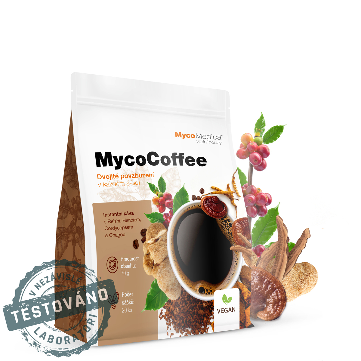 MycoMedica MycoCoffe | INSTANTNÁ KÁVA ARABICA + 4 VITÁLNE HUBY | 20 sáčkov