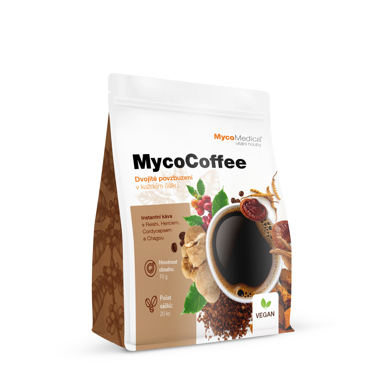 MycoMedica MycoCoffe | INSTANT ARABICA COFFEE + 4 VITAL MUSHROOMS | 20 sachets