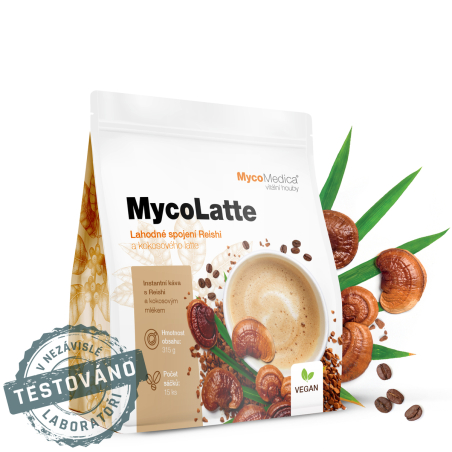 MycoMedica MycoLatte | KÁVA ARABICA + REISHI + KOKOSOVÉ MLIEKO + RASTLINNÁ SMOTANA | 15 vrecúšok