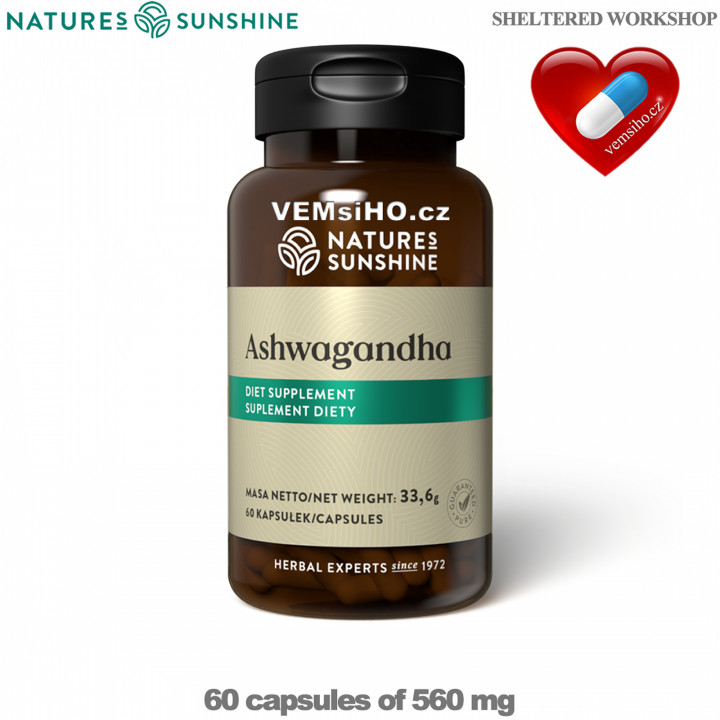 Nature's Sunshine ASHWAGANDHA | Withanie snodárná | DUŠEVNÍ A FYZICKÁ POHODA | 60 kapslí po 560 mg ❤ VEMsiHO.cz ❤ 100% Přírodní doplňky stravy, kosmetika, esenciální oleje