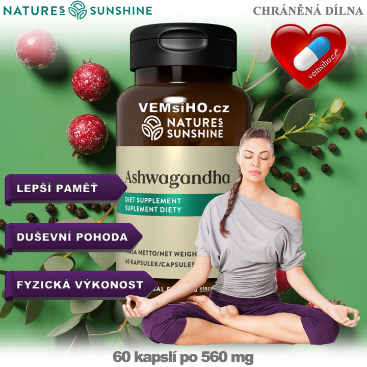 Nature's Sunshine ASHWAGANDHA | Withania somnifera | MENTAL AND PHYSICAL WELL-BEING | 60 capsules of 560 mg ❤ VEMsiHO.cz ❤ 100% Natural food supplements, cosmetics, essential oils