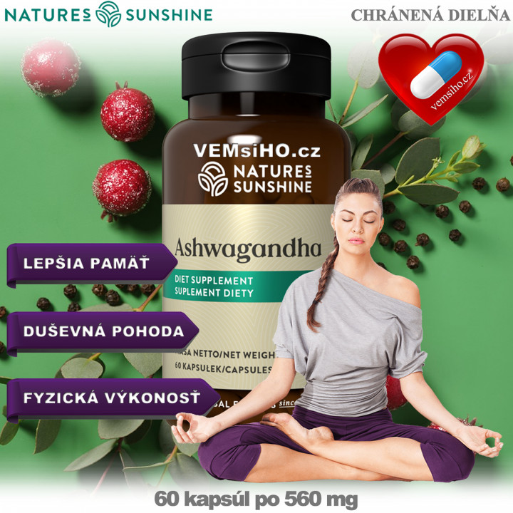 Nature's Sunshine Ashwagandha | Vitánia snodárna | DUŠEVNÁ A FYZICKÁ POHODA | 60 kapsúl po 560 mg ❤ VEMsiHO.cz ❤ 100% Prírodné doplnky stravy, kozmetika, esenciálne oleje