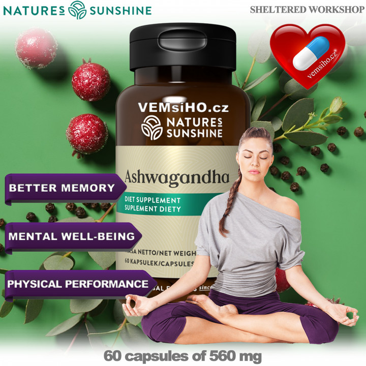 Nature's Sunshine ASHWAGANDHA | Withania somnifera | MENTAL AND PHYSICAL WELL-BEING | 60 capsules of 560 mg ❤ VEMsiHO.cz ❤ 100% Natural food supplements, cosmetics, essential oils