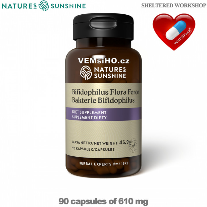 Nature's Sunshine Bakterie Bifidophilus Flora Force | ZDRAVÁ STŘEVA, TRÁVENÍ | 90 kapslí po 610 mg ❤ VEMsiHO.cz ❤ 100% Přírodní doplňky stravy, kosmetika, esenciální oleje