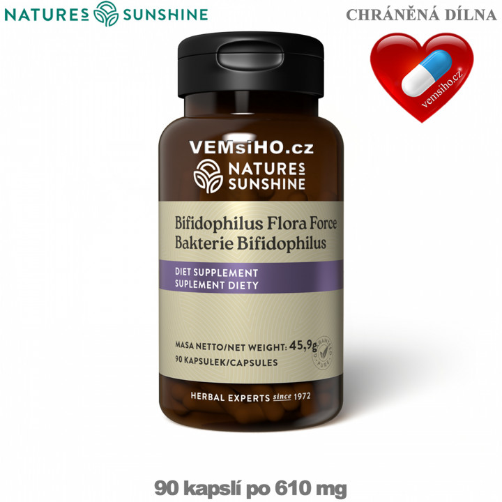 Nature's Sunshine Baktérie Bifidophilus Flora Force | ZDRAVÉ STREVA, TRÁVENIE | 90 kapsúl po 610 mg ❤ VEMsiHO.cz ❤ 100% Prírodné doplnky stravy, kozmetika, esenciálne oleje