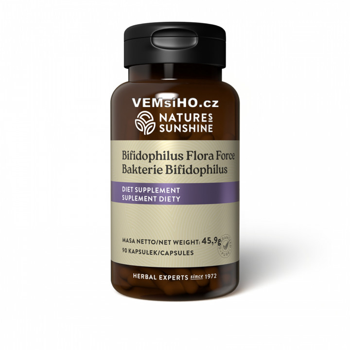 Nature's Sunshine Bakterie Bifidophilus Flora Force | ZDRAVÁ STŘEVA, TRÁVENÍ | 90 kapslí po 610 mg ❤ VEMsiHO.cz ❤ 100% Přírodní doplňky stravy, kosmetika, esenciální oleje