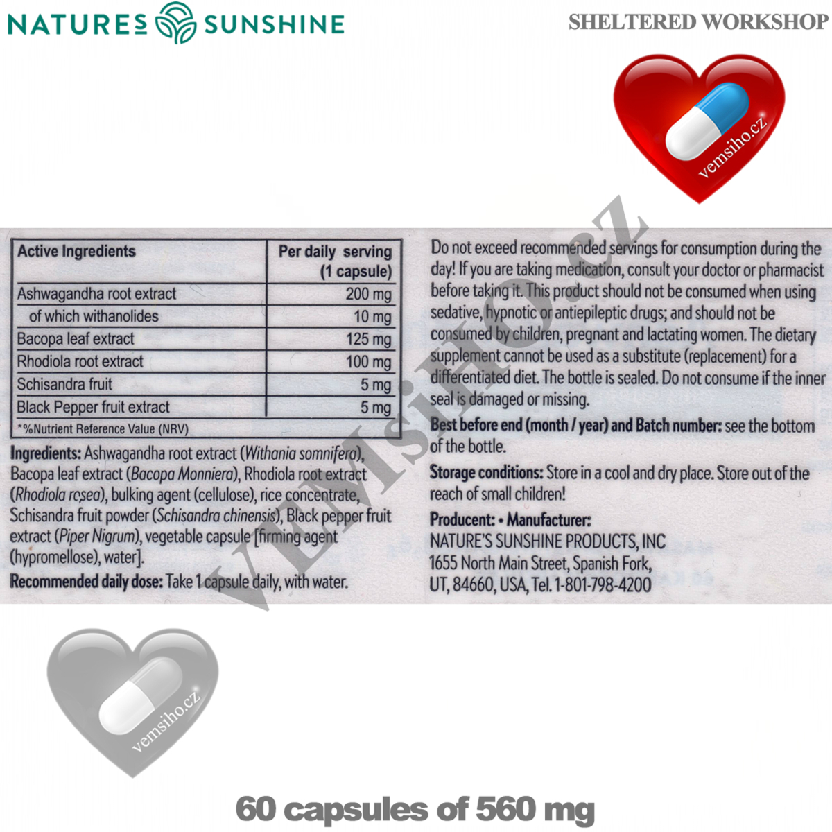 ❤️ Nature's Sunshine Ashwagandha | Vitánia snodárna | DUŠEVNÁ A FYZICKÁ POHODA | 60 kapsúl po 560 mg ❤️ VEMsiHO.cz ❤️ CHRÁNENÁ DIELŇA ❤️ 100% Prírodné doplnky stravy, kozmetika, esenciálne oleje Natures Sunshine ❤️