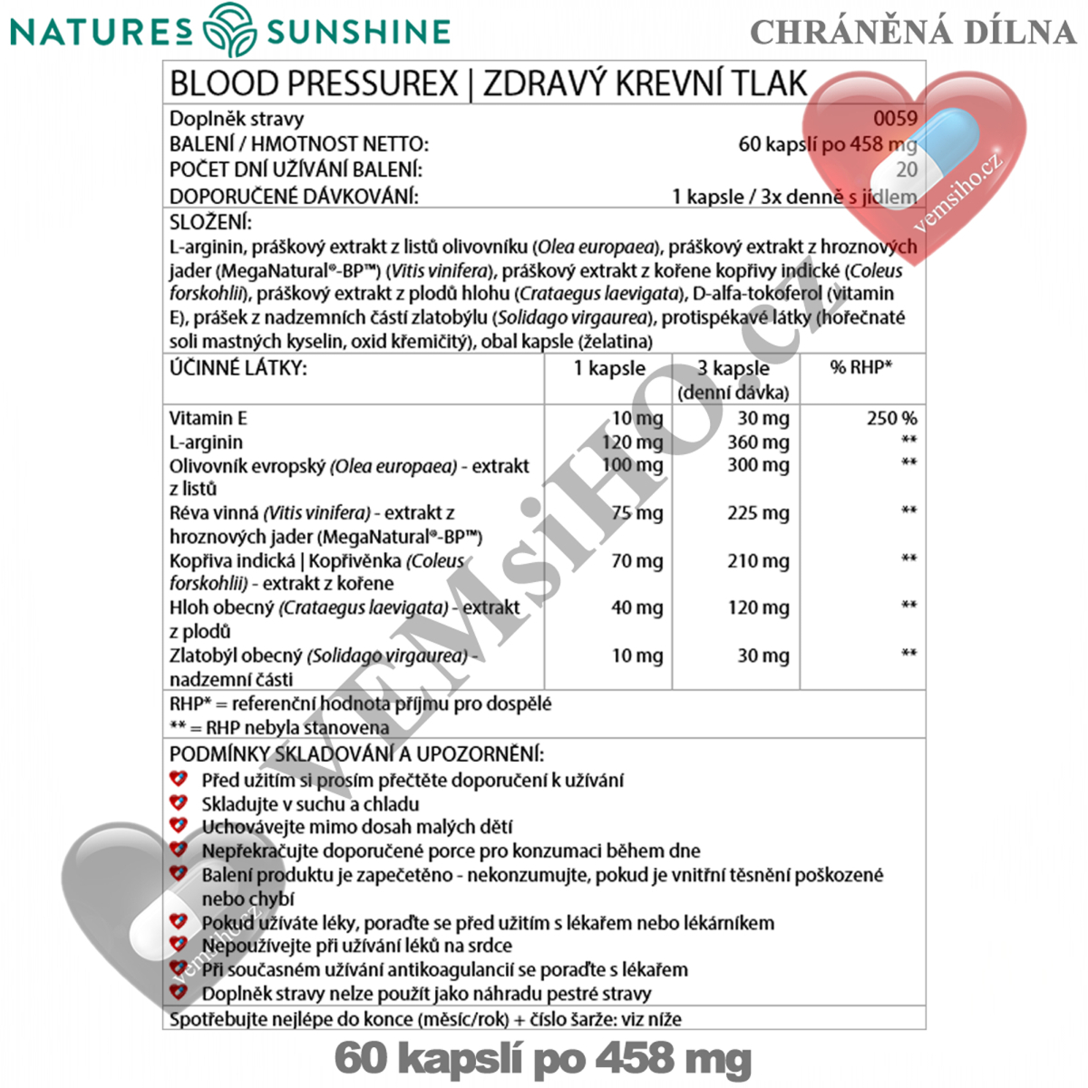 Nature's Sunshine Blood Pressurex | ZDRAVÝ KREVNÍ TLAK | 60 kapslí po 458 mg ❤ VEMsiHO.cz ❤ 100% Přírodní doplňky stravy, kosmetika, esenciální oleje