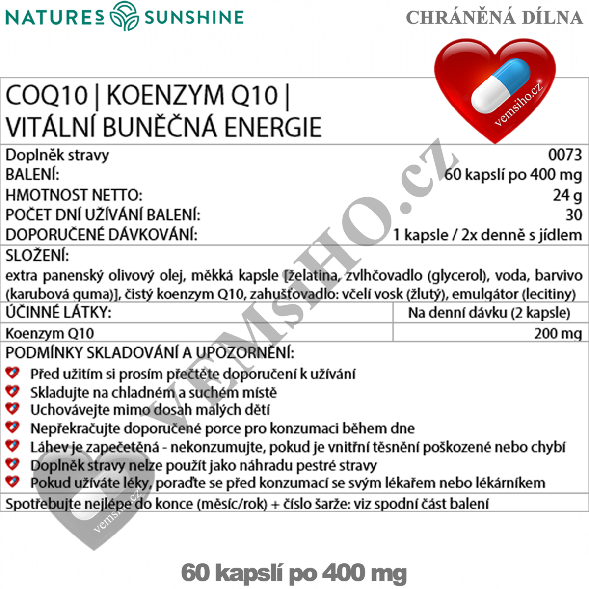 Nature's Sunshine CoQ10 | Coenzyme Q10 | VITAL CELL ENERGY | 60 capsules of 400 mg ❤ VEMsiHO.cz ❤ 100% Natural food supplements, cosmetics, essential oils