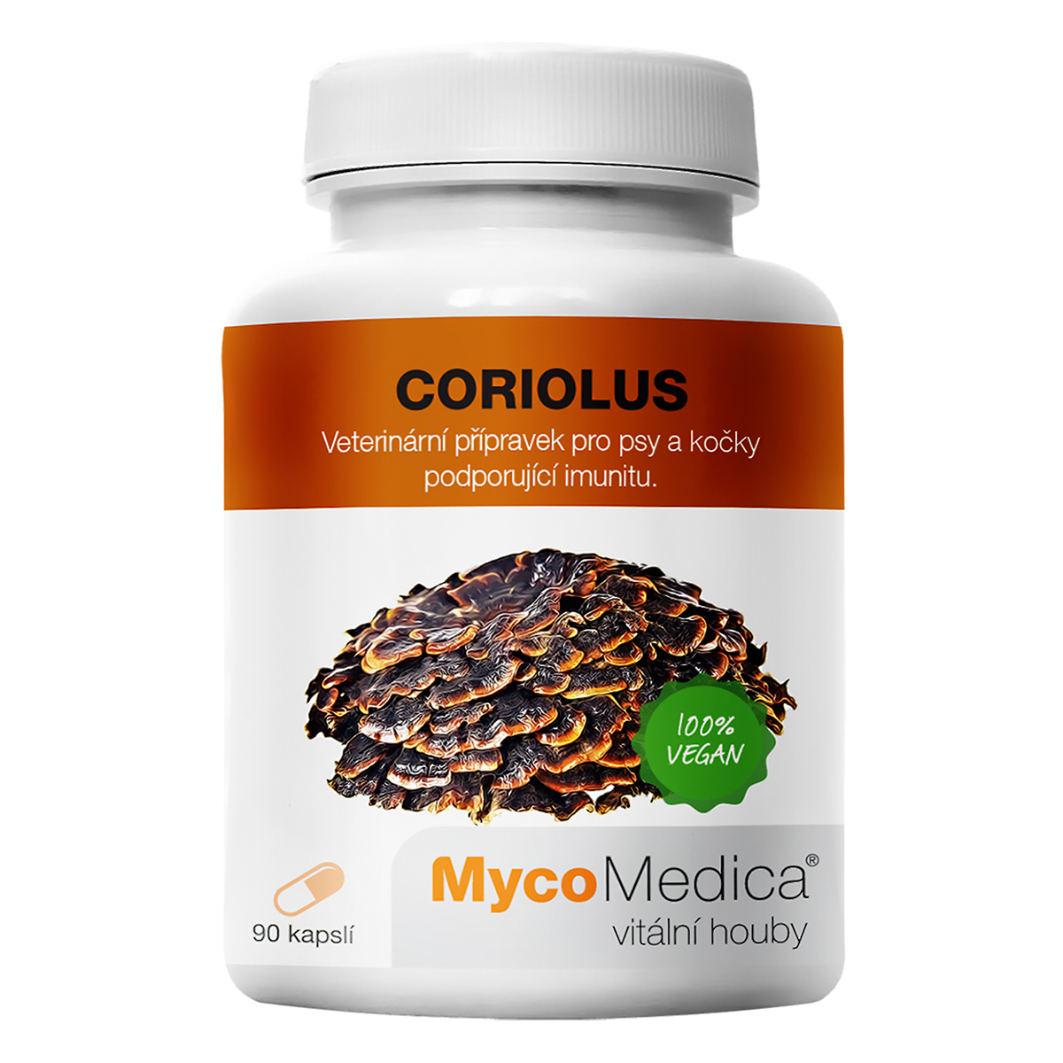MycoMedica CORIOLUS | Outkovka pestrá | Trametes versicolor | ≥40/✓/x % | 90 kapslí