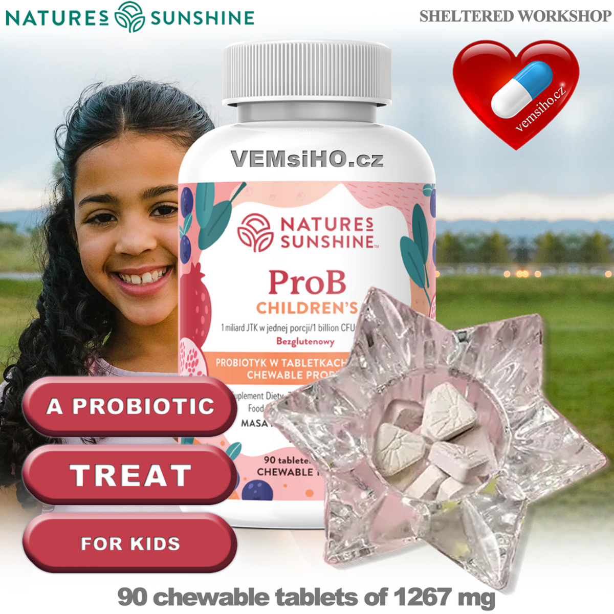 ❤️ Nature's Sunshine ProB CHILDREN'S | ŽUVACIE PRÍRODNÉ PROBIOTIKÁ PRE DETI | 90 žuvacích tabliet po 1267 mg ❤️ VEMsiHO.cz ❤️ CHRÁNENÁ DIELŇA ❤️ 100% Prírodné doplnky stravy, kozmetika, esenciálne oleje Natures Sunshine ❤️