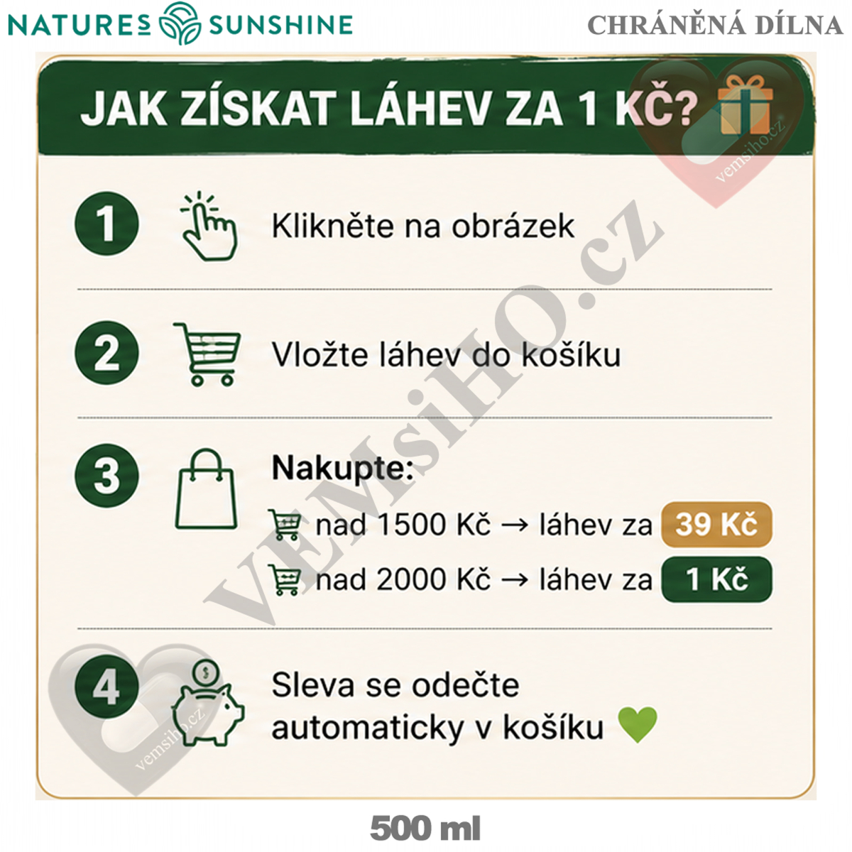Nature's Sunshine Sklenená fľaša s logom | 500 ml ❤ VEMsiHO.cz ❤ 100% Prírodné doplnky stravy, kozmetika, esenciálne oleje
