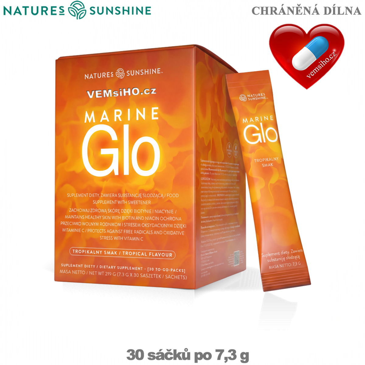❤️ Nature's Sunshine Marine Glo | FISH COLLAGEN + VITAMINS C, B3, B7 + LUTEIN | 30 packs of 7,3 g each ❤️ VEMsiHO.cz ❤️ SHELTERED WORKSHOP ❤️ 100% Natural food supplements, cosmetics, essential oils Natures Sunshine ❤️