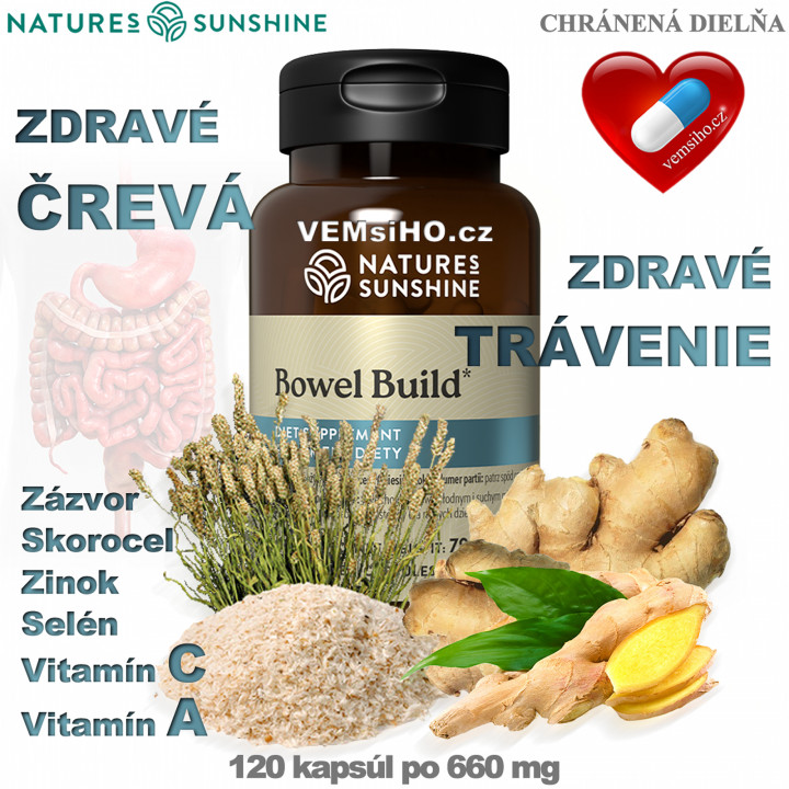 Nature's Sunshine Bowel Build | STAVBA STŘEV | 120 kapslí po 660 mg ❤ VEMsiHO.cz ❤ 100% Přírodní doplňky stravy, kosmetika, esenciální oleje