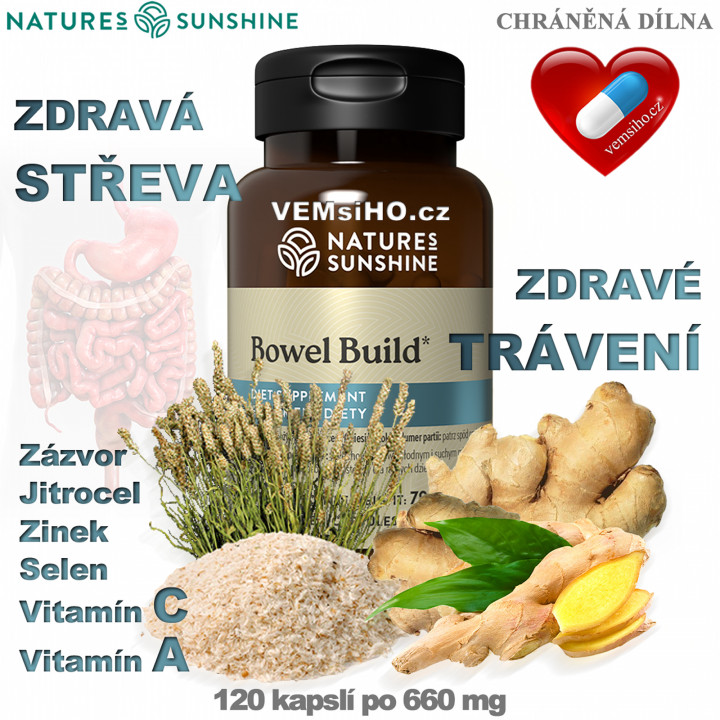 Nature's Sunshine Bowel Build | STAVBA STŘEV | 120 kapslí po 660 mg ❤ VEMsiHO.cz ❤ 100% Přírodní doplňky stravy, kosmetika, esenciální oleje