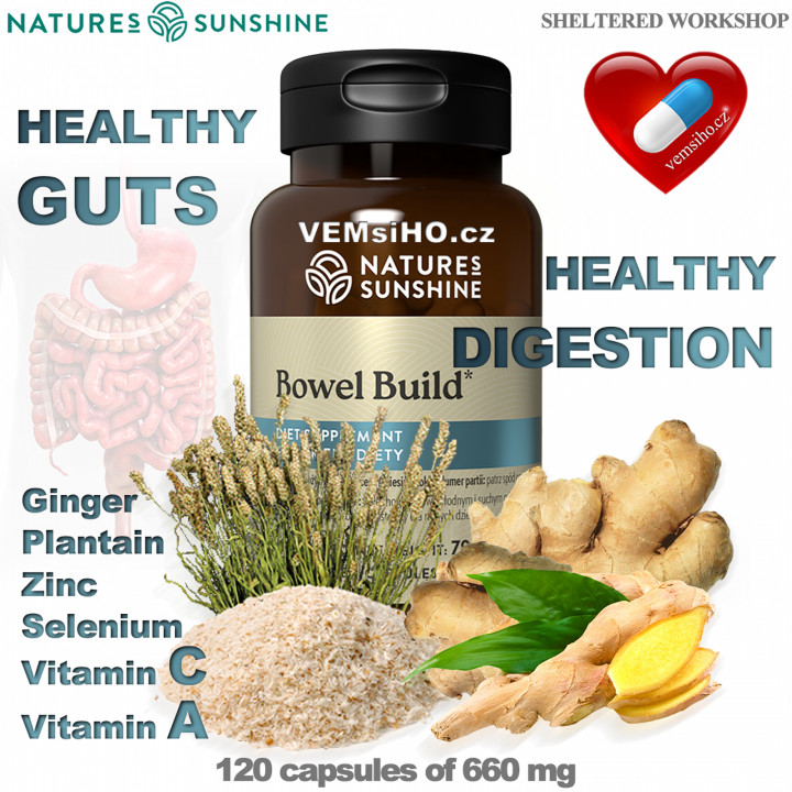 Nature's Sunshine Bowel Build | STAVBA STŘEV | 120 kapslí po 660 mg ❤ VEMsiHO.cz ❤ 100% Přírodní doplňky stravy, kosmetika, esenciální oleje