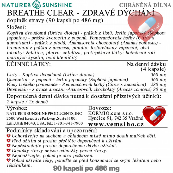 Nature's Sunshine Breathe Clear | ZDRAVÉ DÝCHÁNÍ | 90 kapslí po 486 mg ❤ VEMsiHO.cz ❤ 100% Přírodní doplňky stravy, kosmetika, esenciální oleje