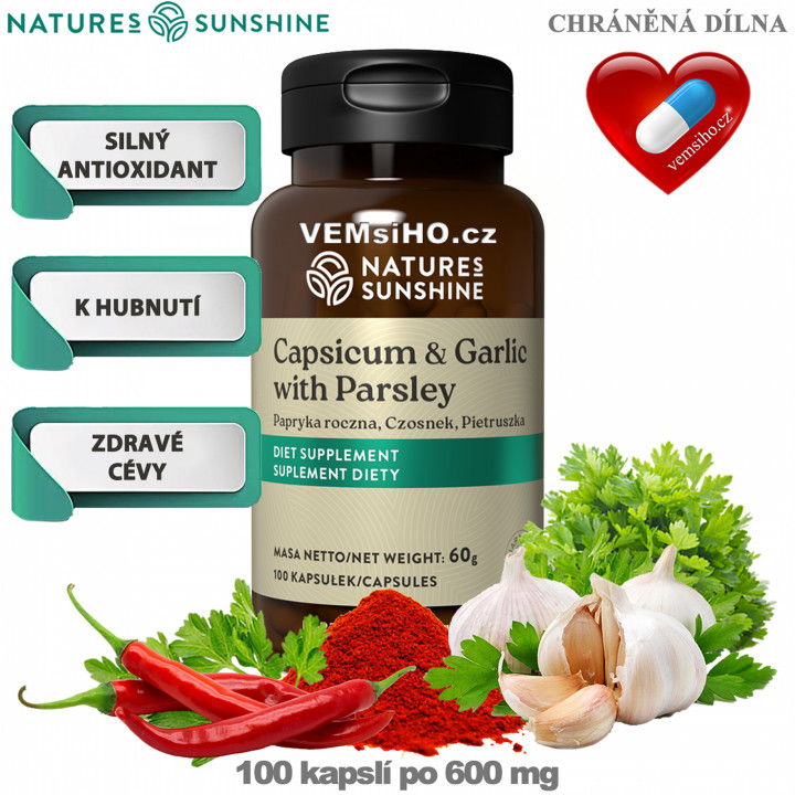 Nature's Sunshine Capsicum & Garlic with Parsley | HEALTHY BLOOD CIRCULATION | 100 capsules of 600 mg ❤ VEMsiHO.cz ❤ 100% Natural food supplements, cosmetics, essential oils