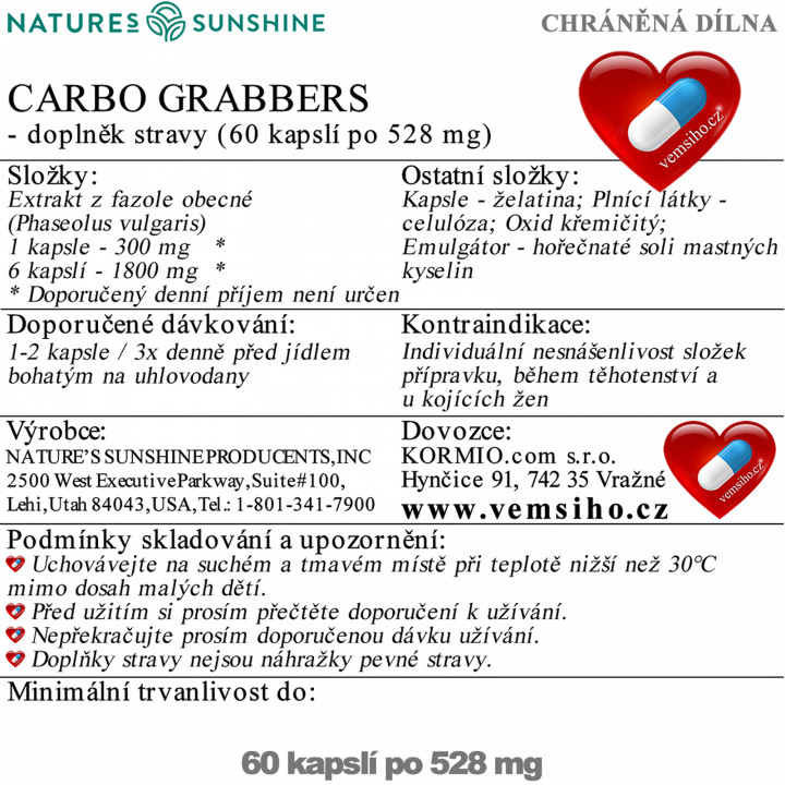 Nature's Sunshine Carbo Grabbers | POHLCOVAČ UHĽOVODANOV | 60 kapsúl po 528 mg ❤ VEMsiHO.cz ❤ 100% Prírodné doplnky stravy, kozmetika, esenciálne oleje