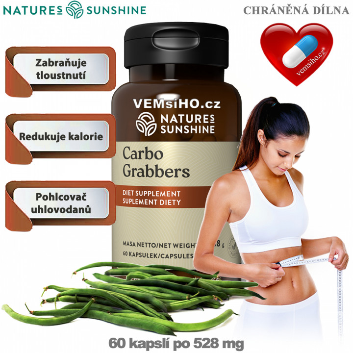 Nature's Sunshine Carbo Grabbers | POHLCOVAČ UHĽOVODANOV | 60 kapsúl po 528 mg ❤ VEMsiHO.cz ❤ 100% Prírodné doplnky stravy, kozmetika, esenciálne oleje