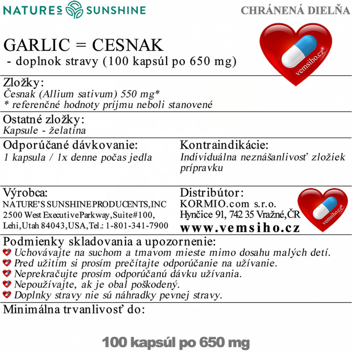 Nature's Sunshine GARLIC | Cesnak | PODPORA IMUNITY | 100 kapsúl po 650 mg ❤ VEMsiHO.cz ❤ 100% Prírodné doplnky stravy, kozmetika, esenciálne oleje