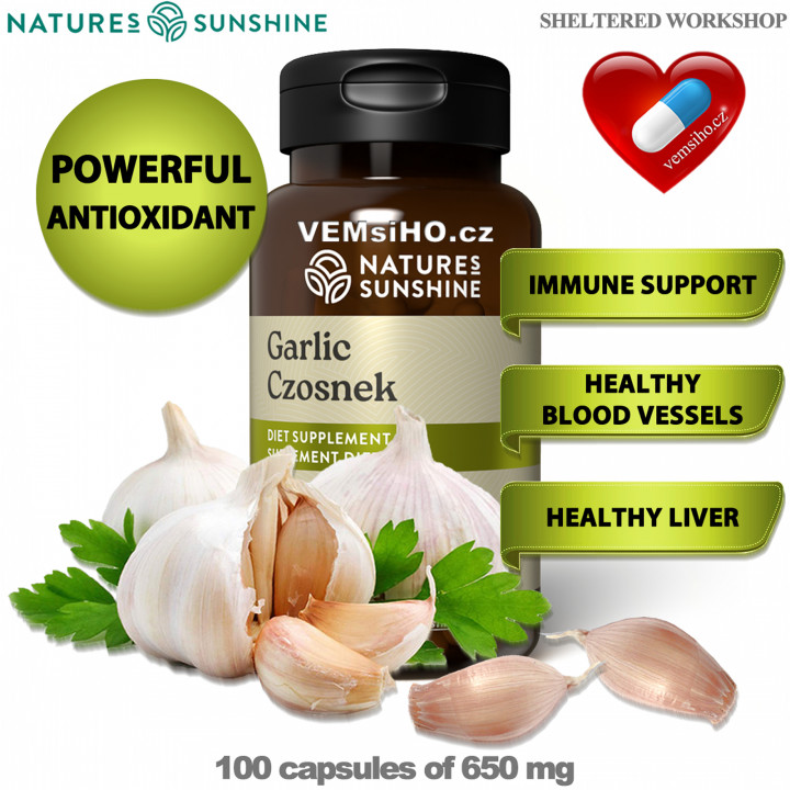 Nature's Sunshine GARLIC | Cesnak | PODPORA IMUNITY | 100 kapsúl po 650 mg ❤ VEMsiHO.cz ❤ 100% Prírodné doplnky stravy, kozmetika, esenciálne oleje