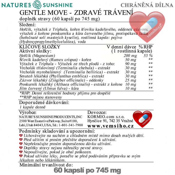 Nature's Sunshine Gentle Move | HEALTHY DIGESTION | 60 capsules of 745 mg ❤ VEMsiHO.cz ❤ 100% Natural food supplements, cosmetics, essential oils