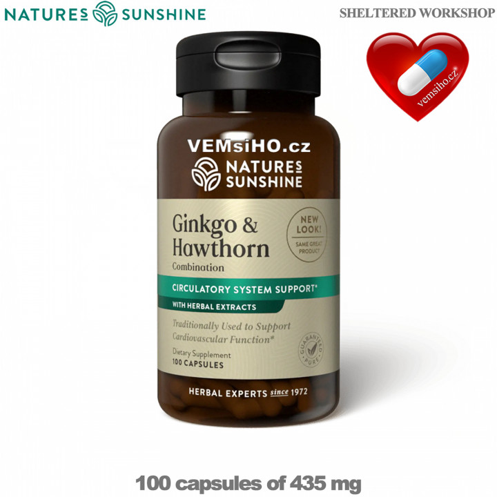 Nature's Sunshine Ginkgo & Hawthorn | ZDRAVÝ MOZEK, ZRAK, SLUCH, LEPŠÍ PAMĚŤ | 100 kapslí po 435 mg ❤ VEMsiHO.cz ❤ 100% Přírodní doplňky stravy, kosmetika, esenciální oleje