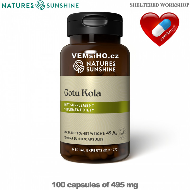 Nature's Sunshine GOTU KOLA | Pupečník asijský | LEPŠÍ PAMĚŤ, ZDRAVÝ MOZEK, KREVNÍ OBĚH | 100 kapslí po 495 mg ❤ VEMsiHO.cz ❤ 100% Přírodní doplňky stravy, kosmetika, esenciální oleje