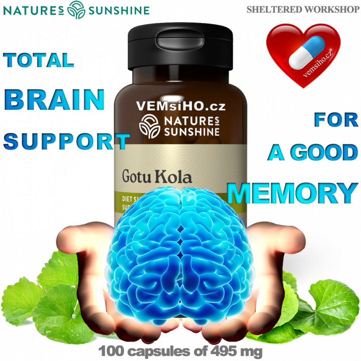 Nature's Sunshine Gotu Kola | Centella asiatica | BETTER MEMORY, HEALTHY BRAIN, BLOOD CIRCULATION | 100 capsules of 495 mg ❤ VEMsiHO.cz ❤ 100% Natural food supplements, cosmetics, essential oils