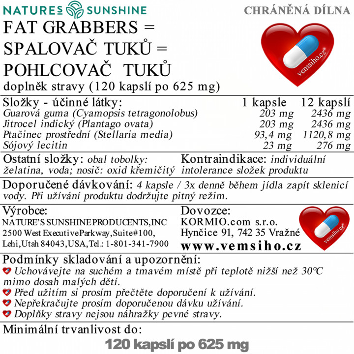 Nature's Sunshine Fat Grabbers | POHLCOVAČ TUKOV | 120 kapsúl po 625 mg ❤ VEMsiHO.cz ❤ 100% Prírodné doplnky stravy, kozmetika, esenciálne oleje