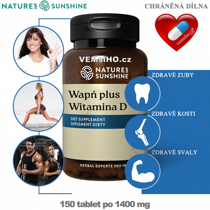 Nature's Sunshine CALCIUM PLUS VITAMIN D | Vápník + Vitamín D | ZDRAVÉ KOSTI | 150 tablet po 1400 mg ❤ VEMsiHO.cz ❤ 100% Přírodní doplňky stravy, kosmetika, esenciální oleje