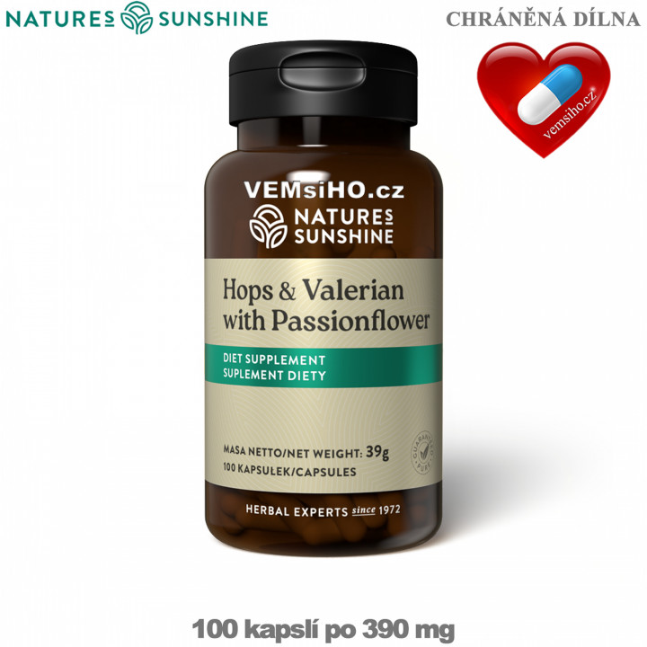 Nature's Sunshine Hops and Valerian with Passionflower | HEALTHY SLEEP | 100 capsules of 390 mg ❤ VEMsiHO.cz ❤ 100% Natural food supplements, cosmetics, essential oils