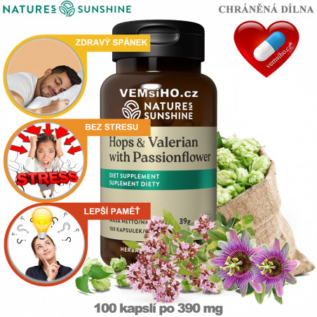 Nature's Sunshine Hops and Valerian with Passionflower | HEALTHY SLEEP | 100 capsules of 390 mg ❤ VEMsiHO.cz ❤ 100% Natural food supplements, cosmetics, essential oils