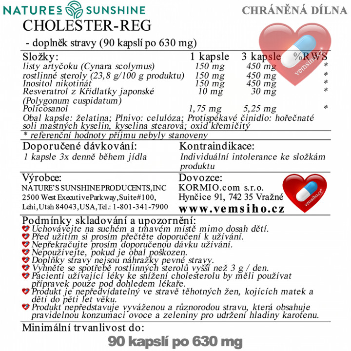 Nature's Sunshine Cholester-Reg | NATURAL ANTIOXIDANT | 90 capsules of 630 mg ❤ VEMsiHO.cz ❤ 100% Natural food supplements, cosmetics, essential oils