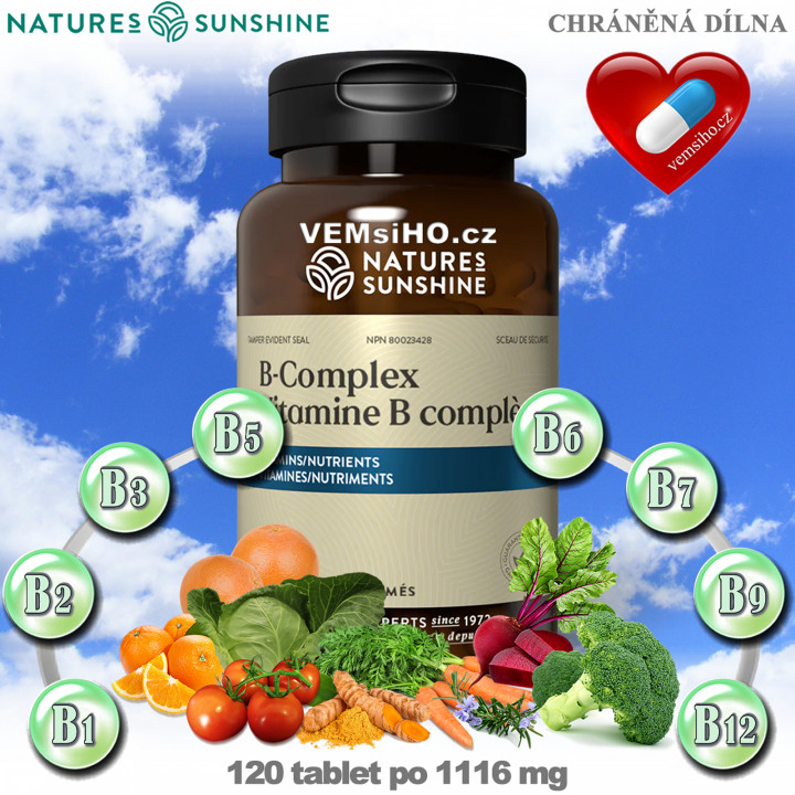 Nature's Sunshine Vitamín B Komplex | ZDRAVÁ POKOŽKA, DOBRÝ ZRAK | 120 tablet po 1116 mg ❤ VEMsiHO.cz ❤ 100% Přírodní doplňky stravy, kosmetika, esenciální oleje