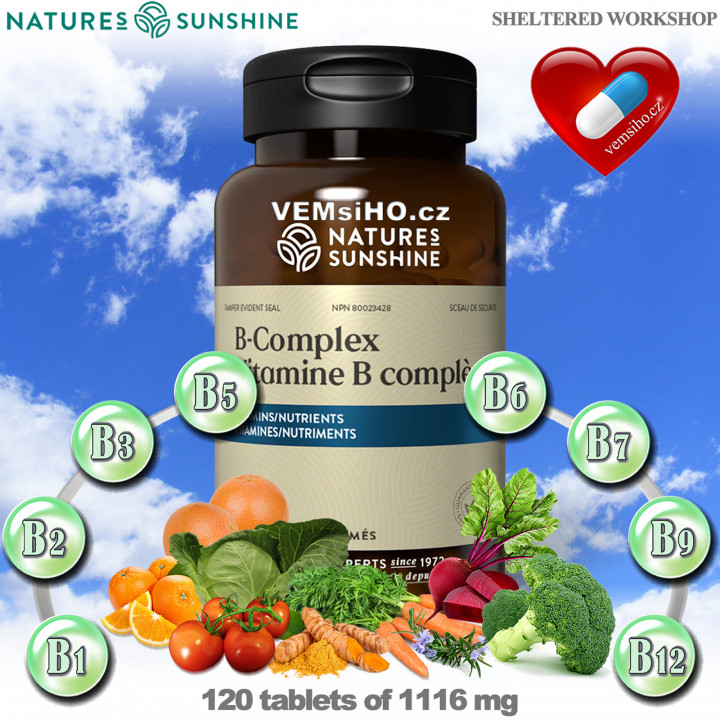 Nature's Sunshine Vitamín B Komplex | ZDRAVÁ POKOŽKA, DOBRÝ ZRAK | 120 tablet po 1116 mg ❤ VEMsiHO.cz ❤ 100% Přírodní doplňky stravy, kosmetika, esenciální oleje