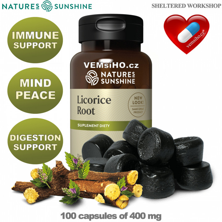 Nature's Sunshine Licorice root | Glycyrrhiza glabra | IMMUNITY SUPPORT | 100 capsules of 400 mg ❤ VEMsiHO.cz ❤ 100% Natural food supplements, cosmetics, essential oils