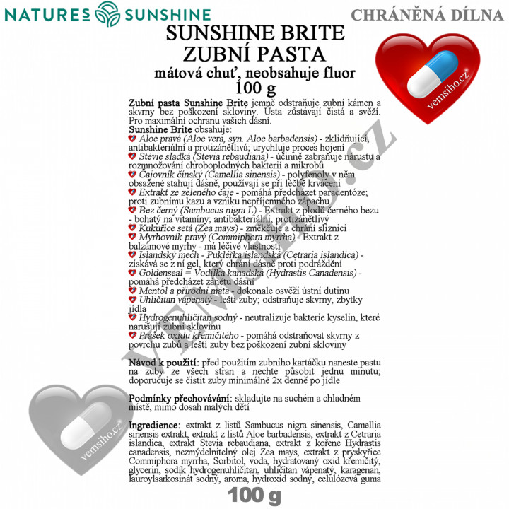 Nature's Sunshine TOOTHPASTE Sunshine Brite | NATURAL RECIPE | 100 g ❤ VEMsiHO.cz ❤ 100% Natural food supplements, cosmetics, essential oils