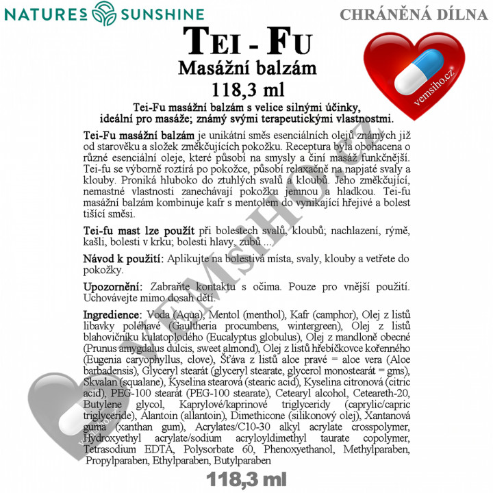 Nature's Sunshine Tei-fu | MASÁŽNÍ KRÉM SE SILNÝMI ÚČINKY | 118,3 ml ❤ VEMsiHO.cz ❤ 100% Přírodní doplňky stravy, kosmetika, esenciální oleje