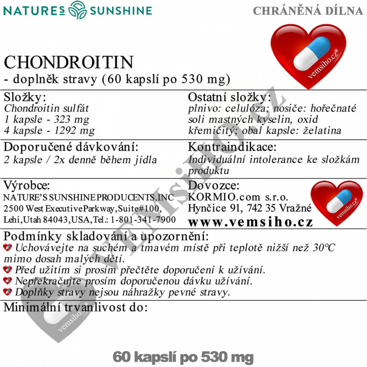 Nature's Sunshine Chondroitin | KVALITNÍ KLOUBNÍ VÝŽIVA | 60 kapslí po 530 mg ❤ VEMsiHO.cz ❤ 100% Přírodní doplňky stravy, kosmetika, esenciální oleje