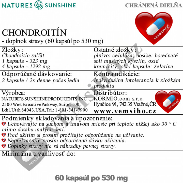 Nature's Sunshine Chondroitín | KVALITNÁ KĹBNÁ VÝŽIVA | 60 kapsúl po 530 mg ❤ VEMsiHO.cz ❤ 100% Prírodné doplnky stravy, kozmetika, esenciálne oleje